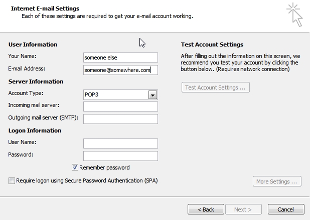 Outlook 2010 Email Accounts