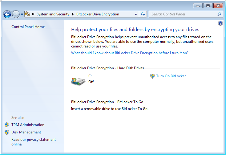 Microsoft System and Security window